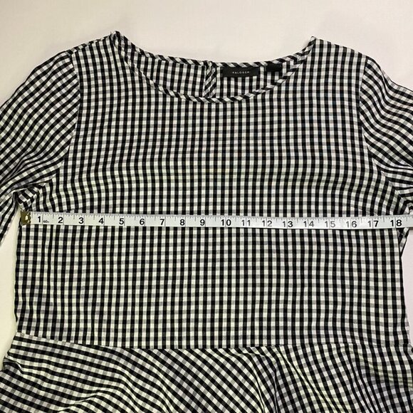 HALOGEN Black White Gingham Check Dip Ruffled Hem Size M - Picture 7 of 9